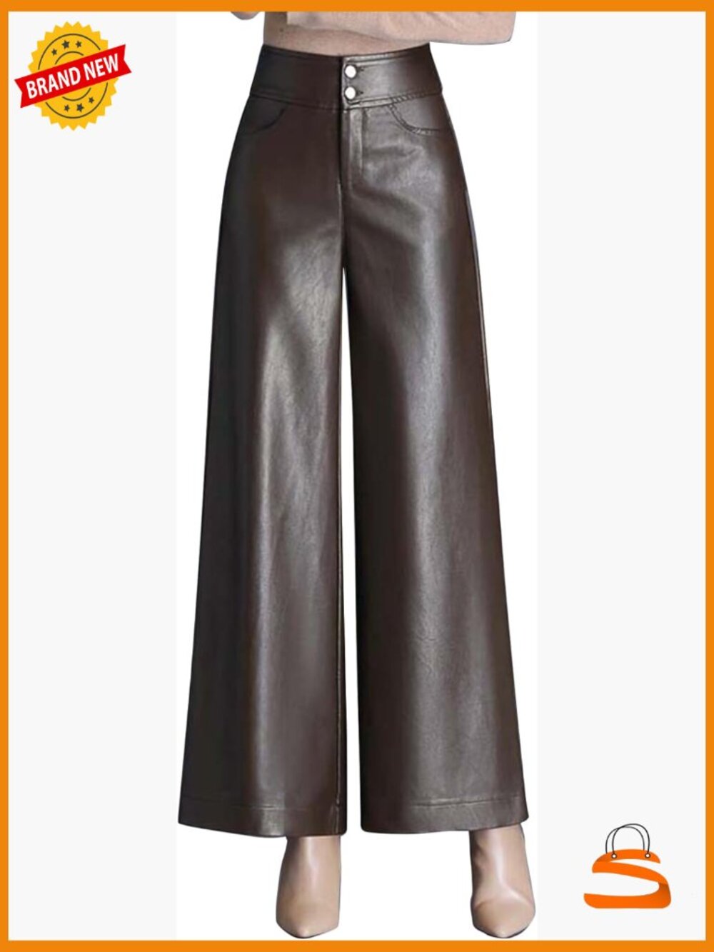 High Waist Wide Leg Faux Leather Cropped Pants Culottes